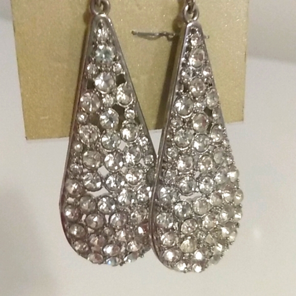 Francesca's Silver Plated Teardrop Earrings with Clear Rhinestones - Picture 2 of 5